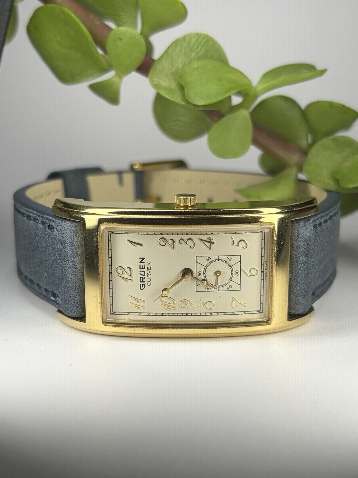 Gruen Curvex Quartz Tank Watch Gold Plated 10 Micron GP Back Art Deco Style