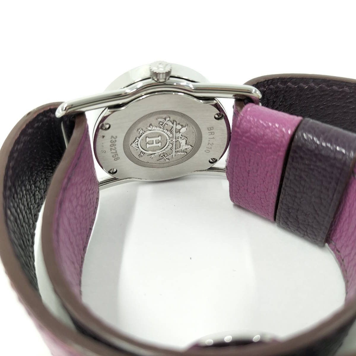 [B1R] Hermes Valenica Watch Ladies Leather Purple Strap White Dial [x8s]