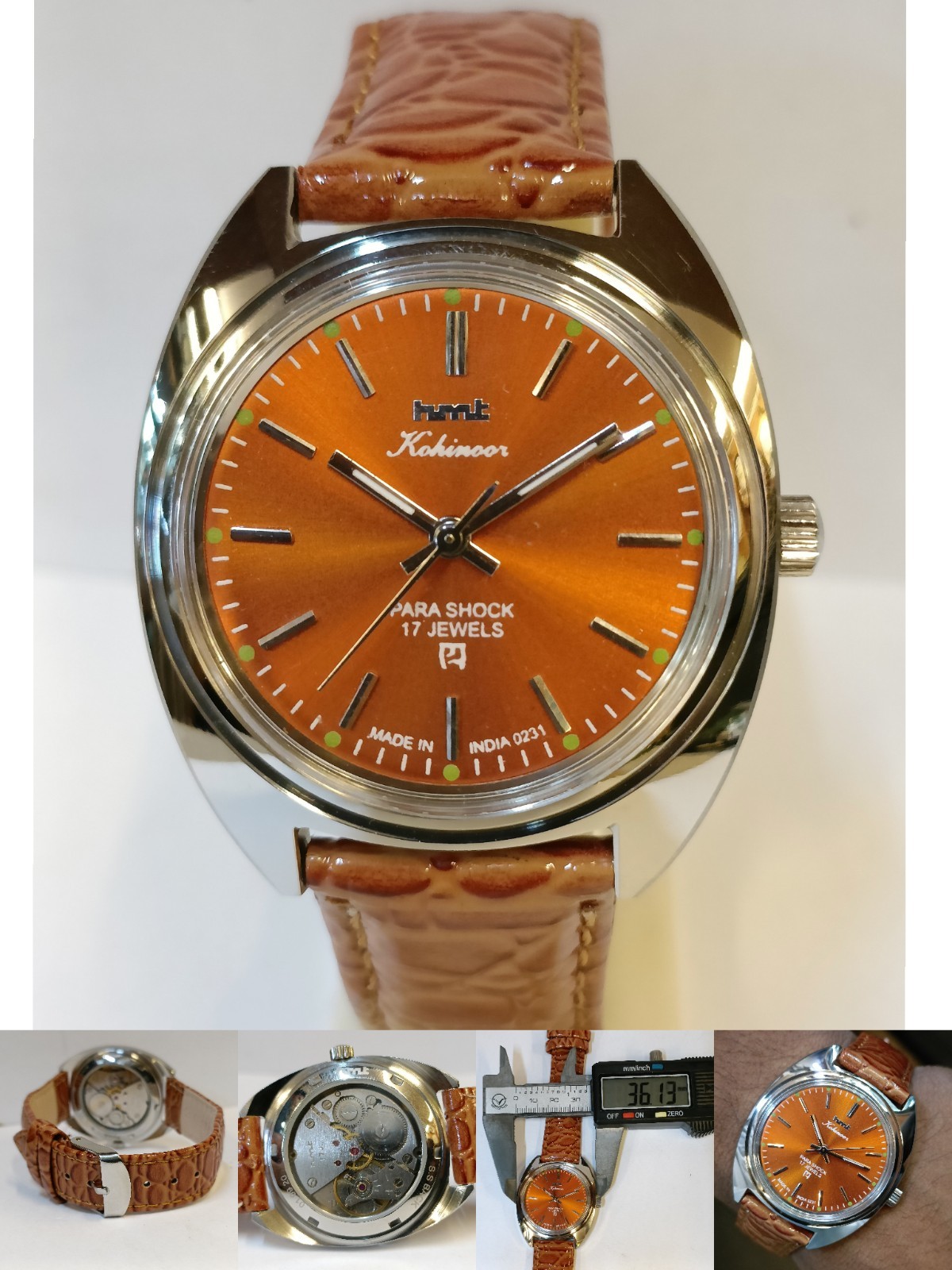 REFURBISHED HMT KOHINOOR 17J WINDING ORANGE DIAL 0231 INDIA MEN’S WORKING