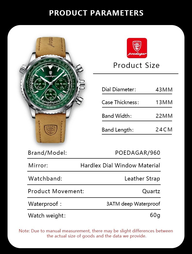 Men Luxury Quartz Watch Waterproof Chronograph Leather Birthday Perfect Gift