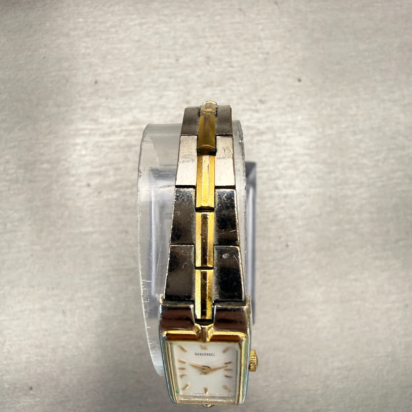 Seiko Tank Watch Women 13mm White Dial Two Tone Rectangle 2E20-7479 New Battery