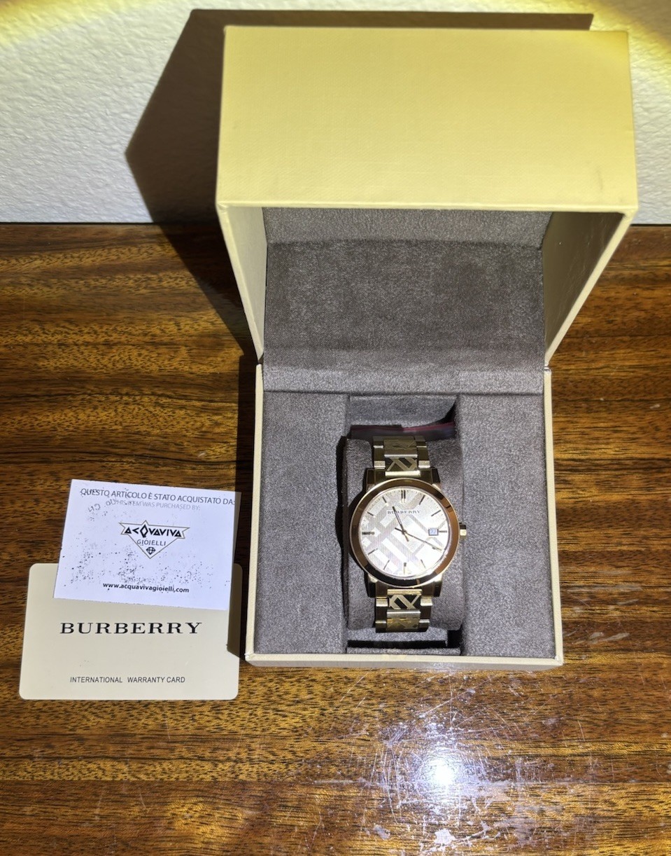 Burberry BU9038 The City 38mm Gold Tone Swiss Quartz Watch – Box & Card