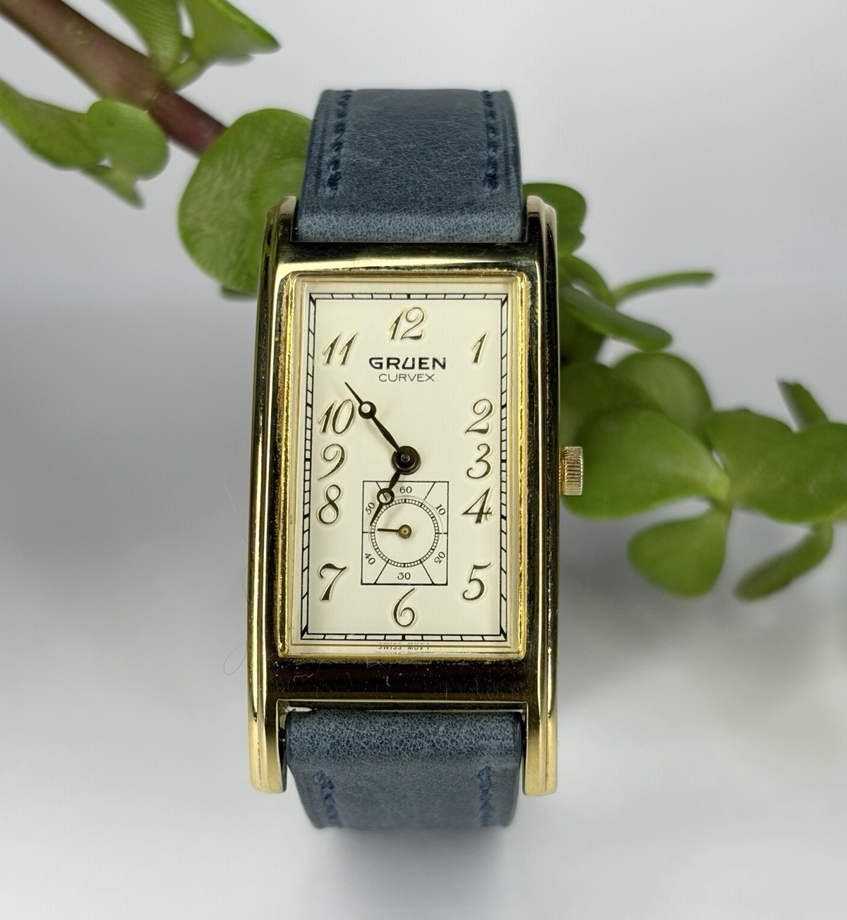 Gruen Curvex Quartz Tank Watch Gold Plated 10 Micron GP Back Art Deco Style