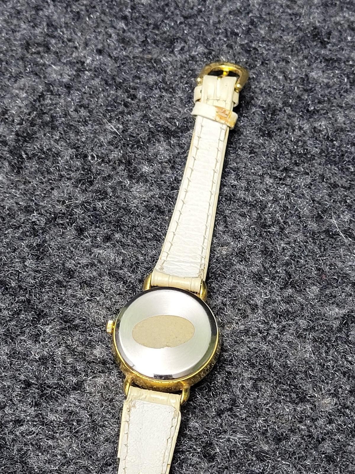 Pierre Nicol Womens Wristwatch Gold Case Beige Faux Leather Strap Quartz