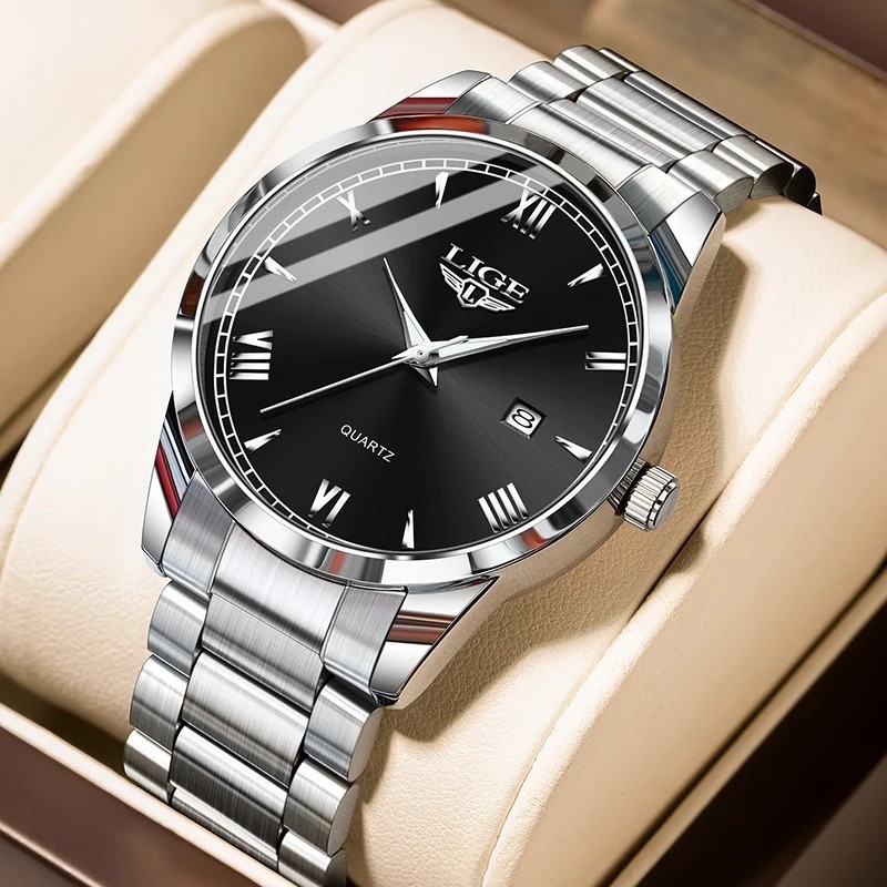 LIGE Original Fashion Watch For Men Stainless Steel Date Quartz Men Watch Waterp