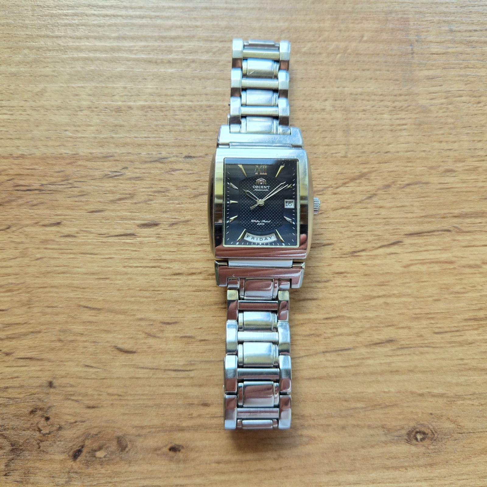 Orient President square watch Day date Automatic mechanical Japan blue watch