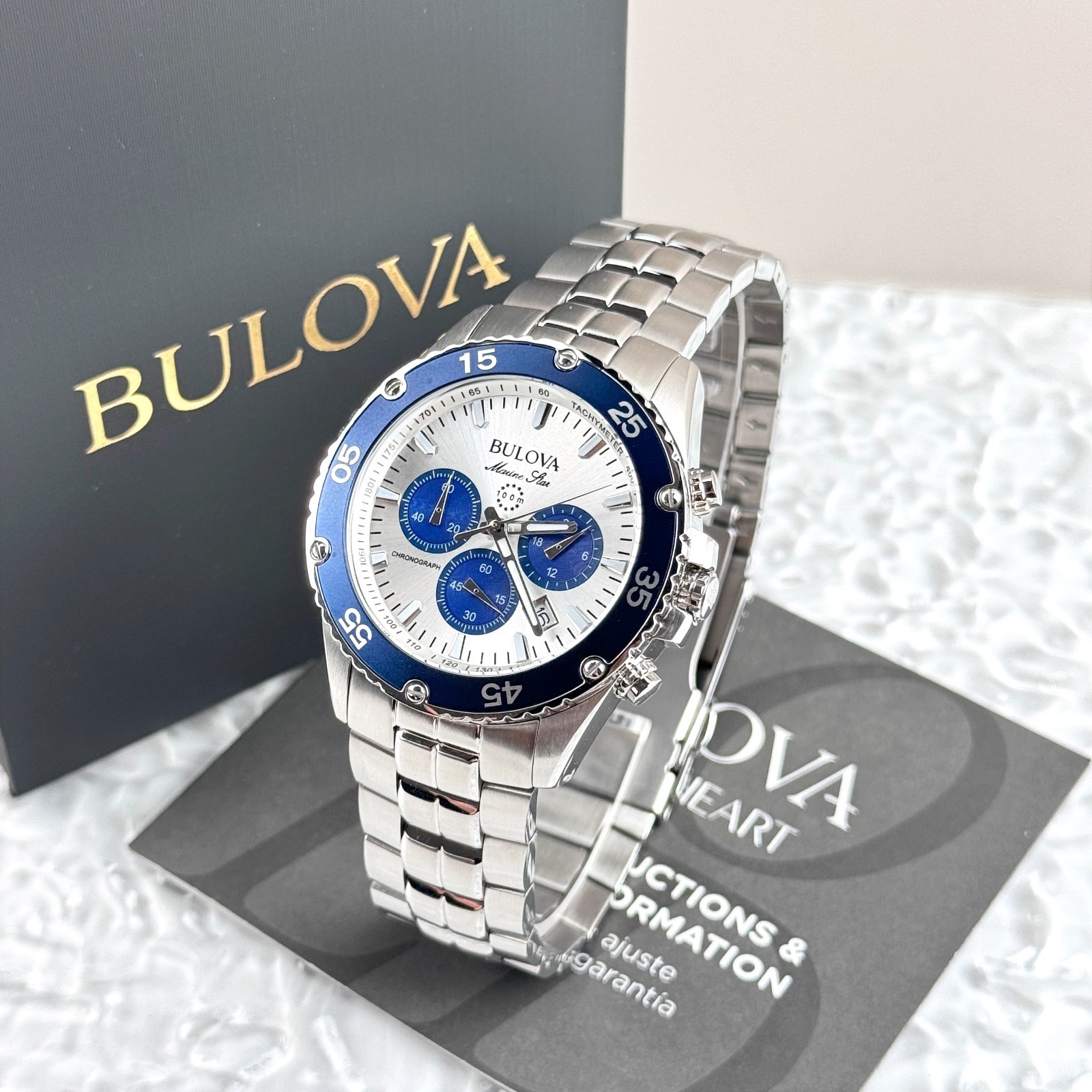 Bulova Marine Star Chronograph Silver Dial Stainless Steel Men’s Watch 98B423
