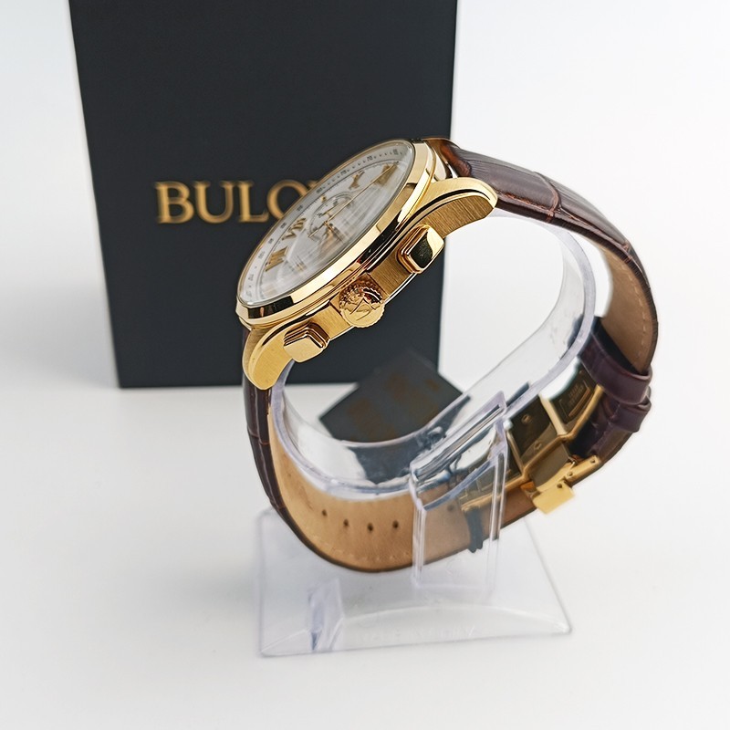 Bulova Wilton 97B169 White Dial Brown Leather Men’s Quartz Watch 46.5mm New