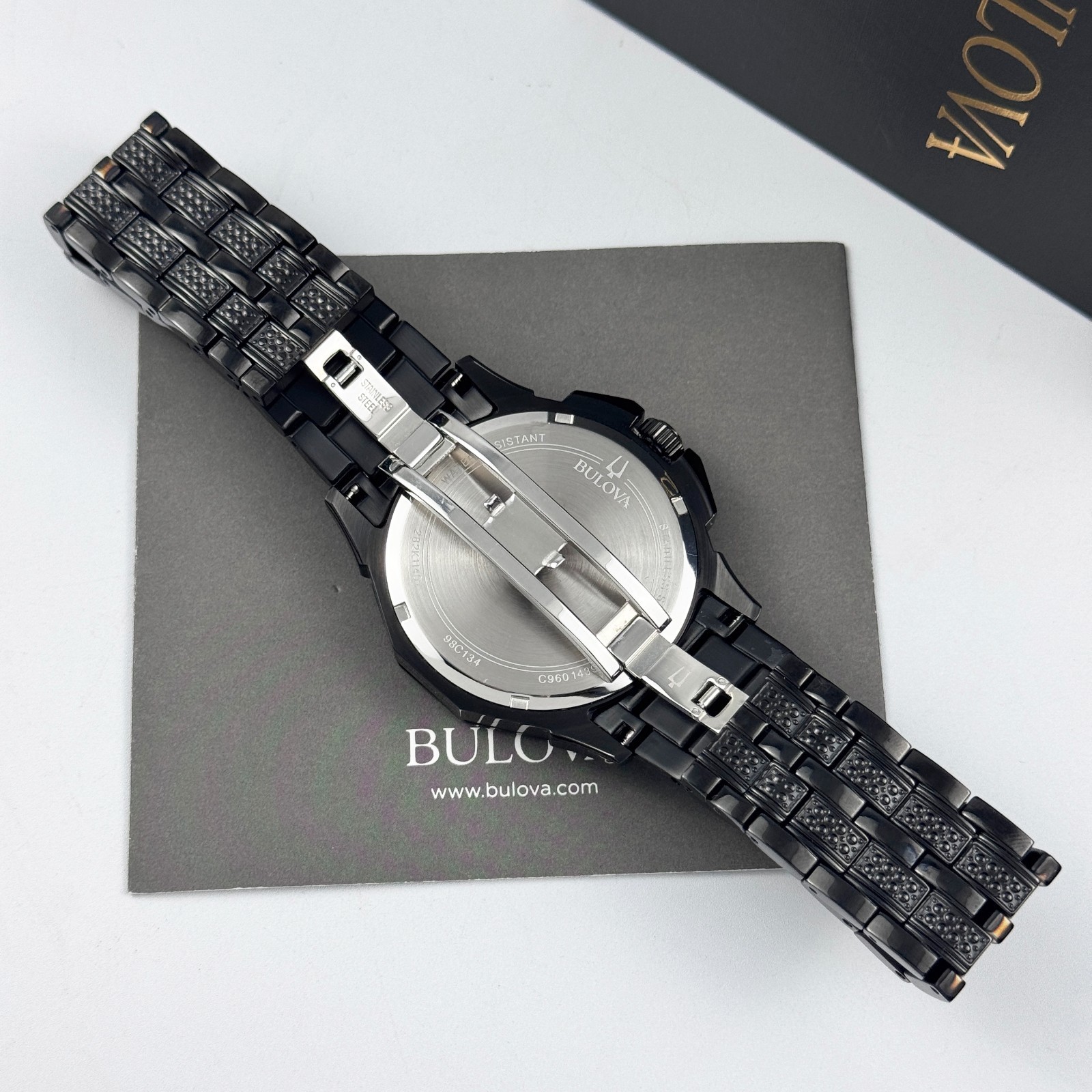 Bulova 98C134 Octava Men’s Black Crystal Stainless Steel Quartz Watch 41.5mm
