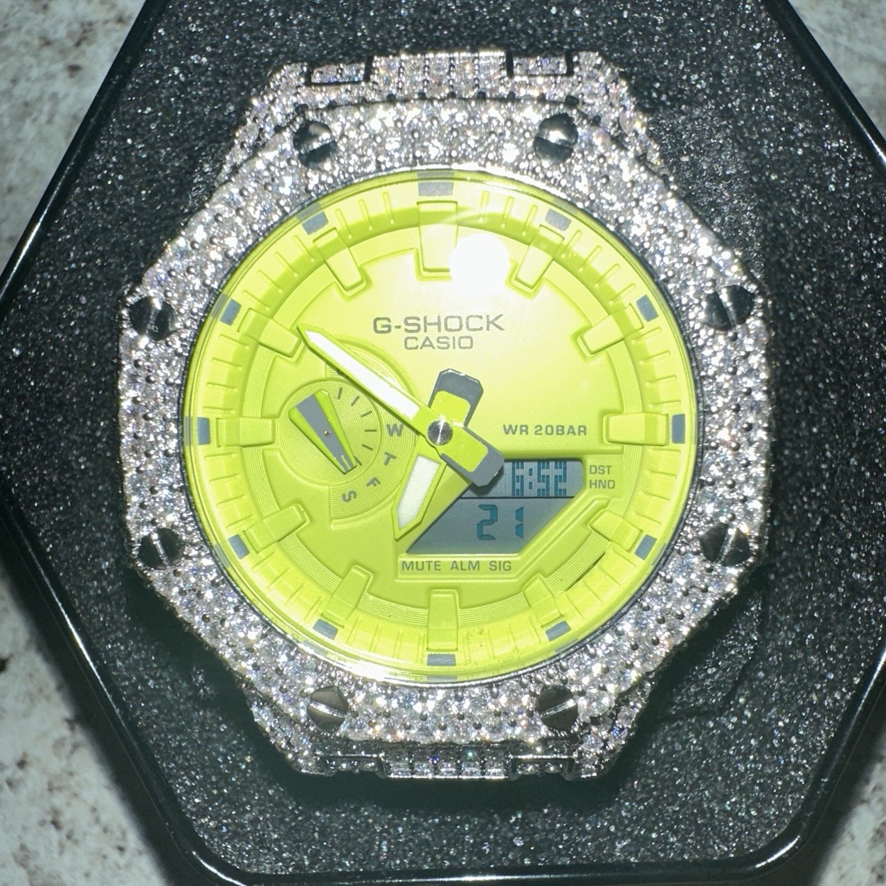 Iced Out Moissanite Mod Casio GSHOCK GA2100 “Lime” Brand New