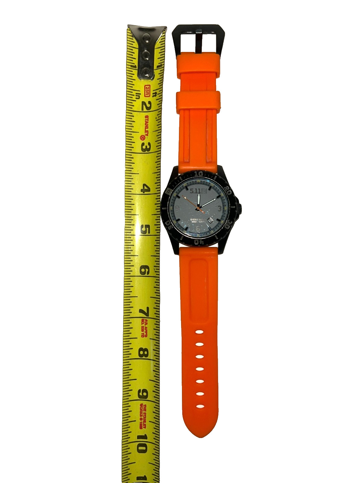 5.11 Analog Mens Sports Wristwatch Gray Dial Orange Band Stainless Steel 50133