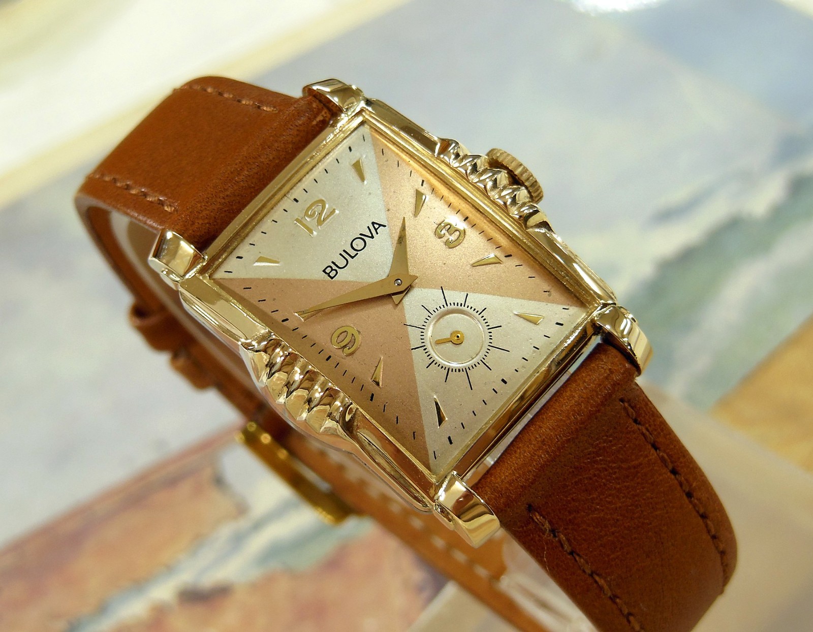 1953 Vintage BULOVA PRESIDENT, Stunning SALMON/SILVER Dial, Serviced & Warranty