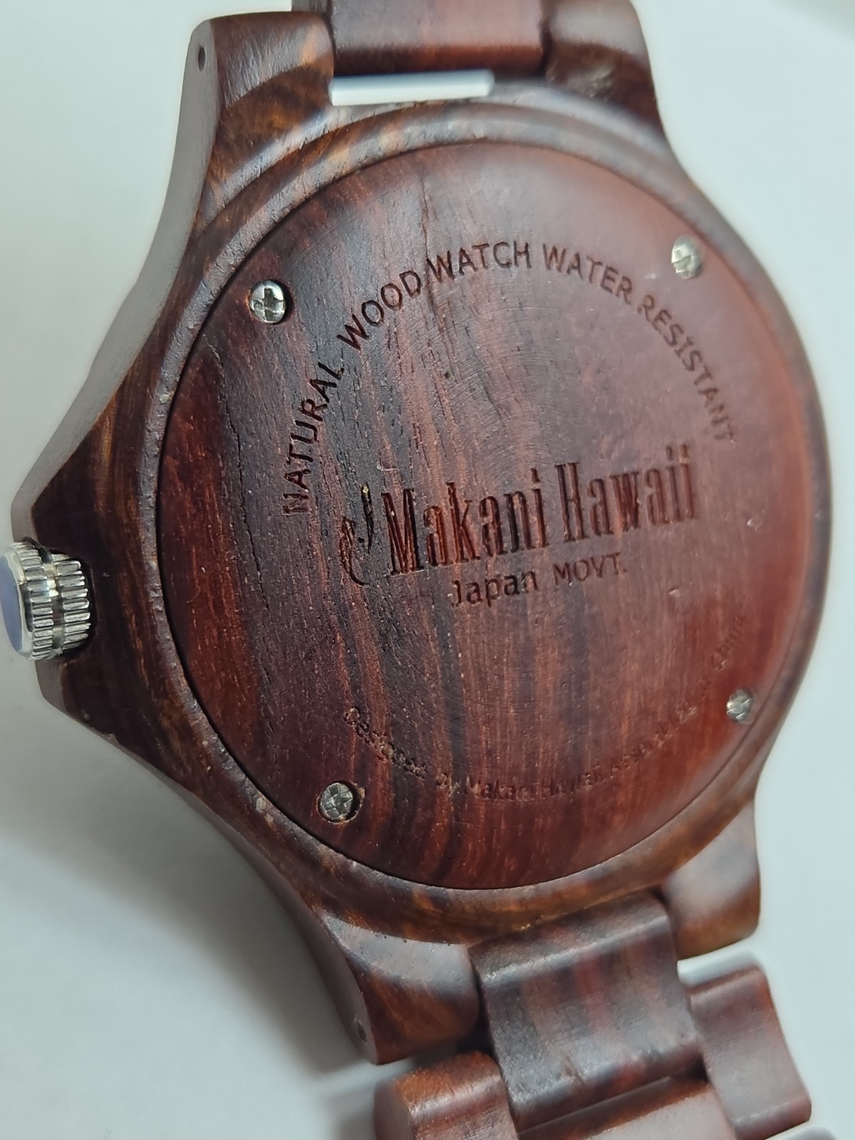 Makani Hawaii Mens 49mm Dark Brown Wood Date Quartz Watch Japan Movt New Battery