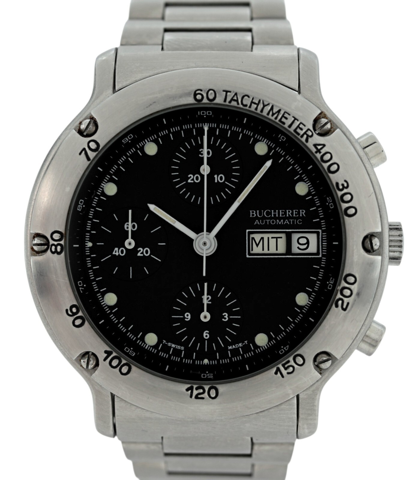 Bucherer 40mm Men’s Automatic 7750 Chronograph Day-Date SS Watch! Ref: 14036!