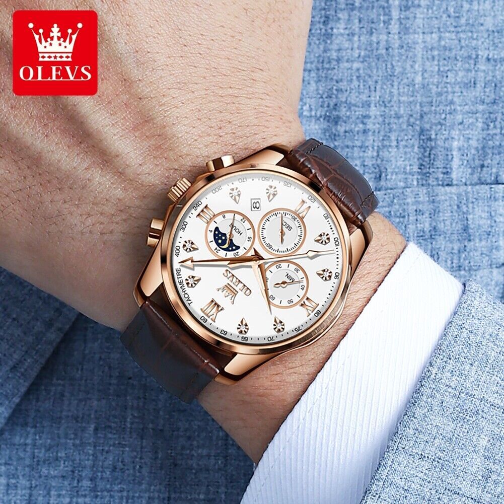 OLEVS Man’s Watch Chronograph Diamond Date Moon Phases Waterproof Wristwatches