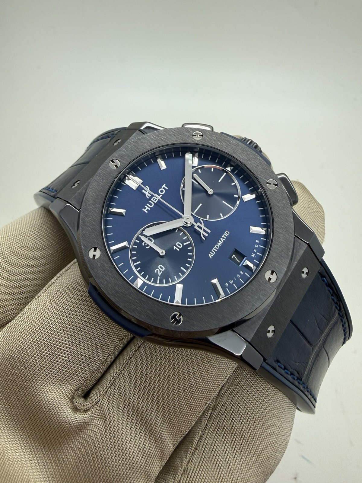 Hublot Classic Fusion Ceramic 45 Chronograph Blue Dial Watch 521.CM.7170.LR B+P