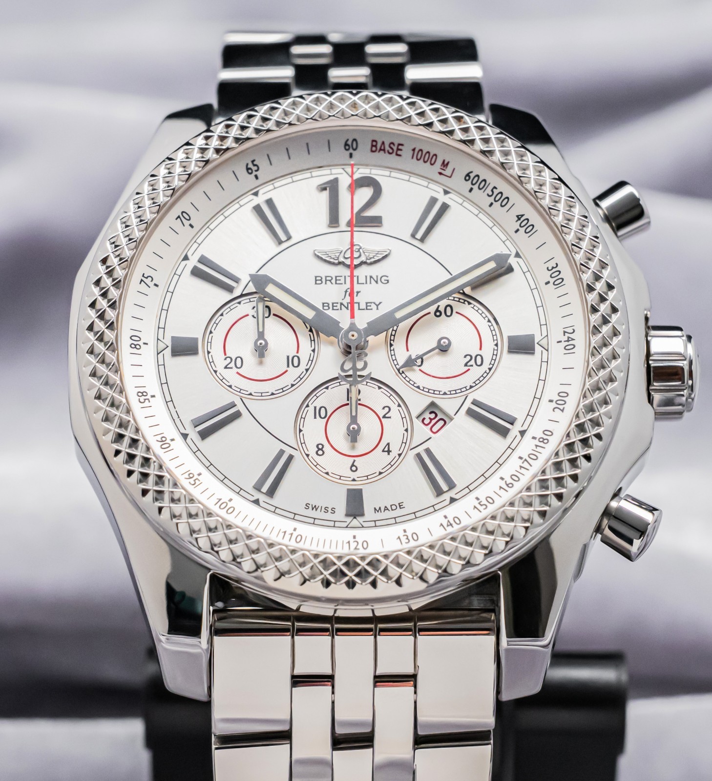 Breitling Bentley Barnato 42mm Silver Dial Box Papers SERVICED eBay Live A41390