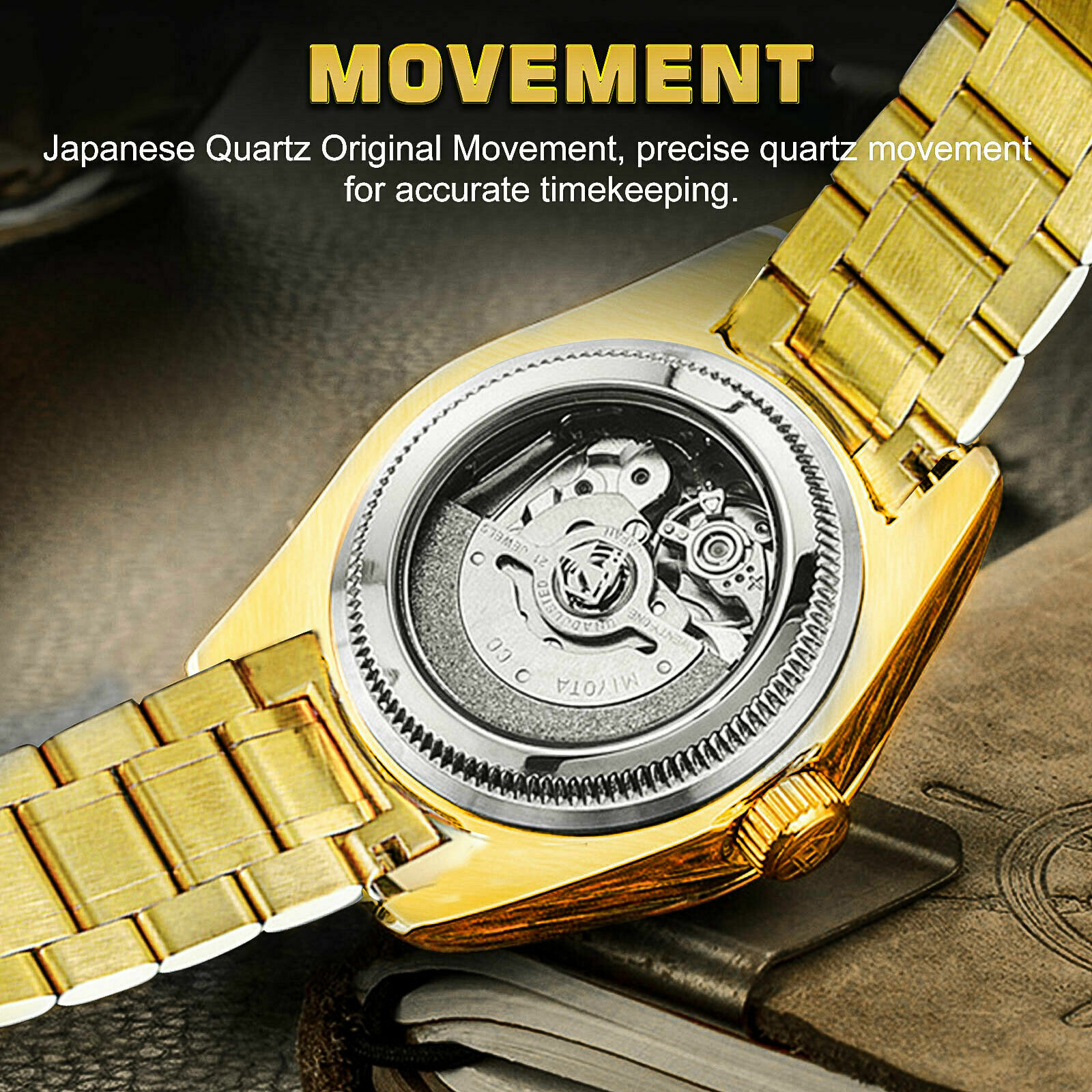 Men Gold Quartz Watch Waterproof Classic Stainless Steel Analog Business Fashion