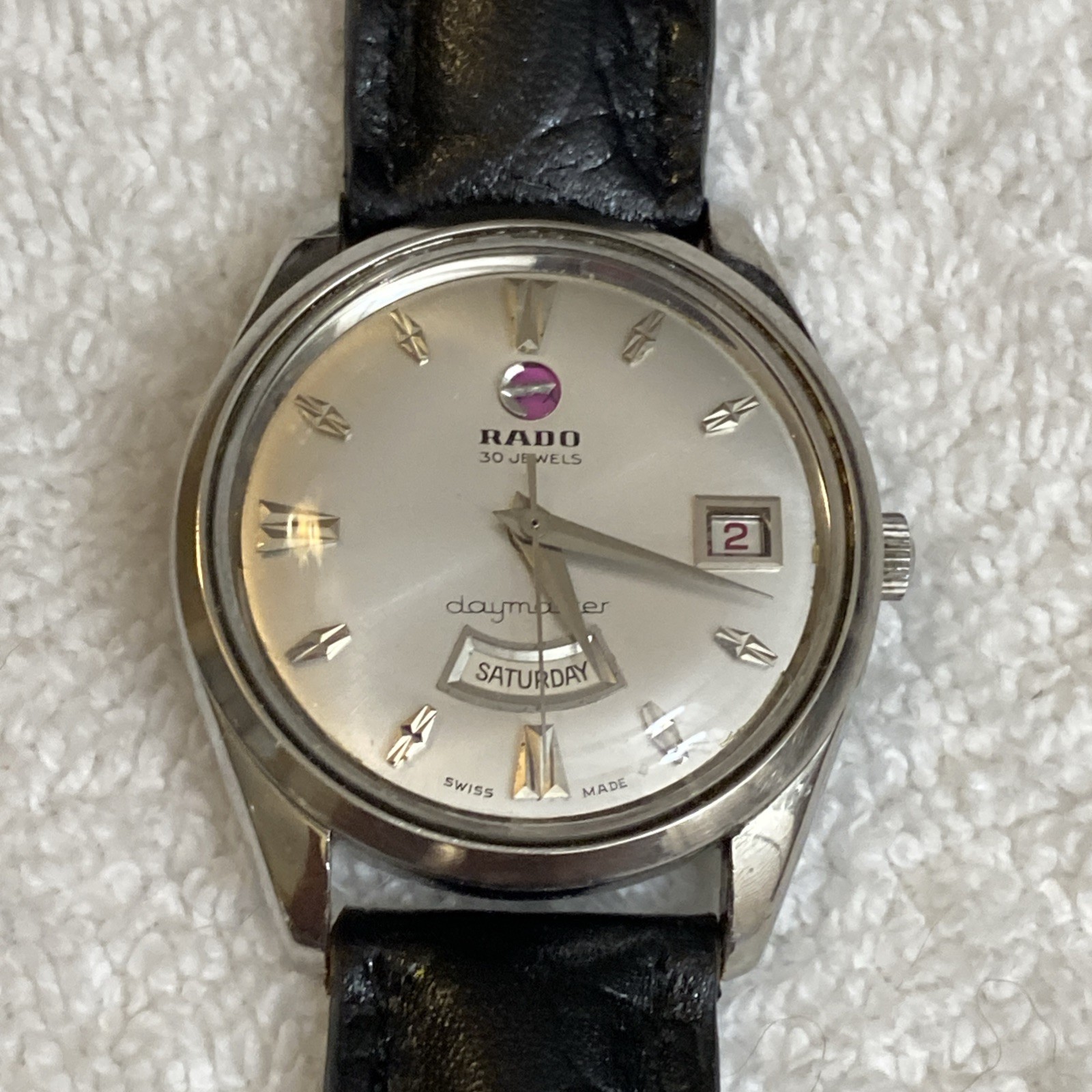 ***Vintage Rare Swiss Rado Men Wristwatch Daymaster 30 Stainless Steel Date Days