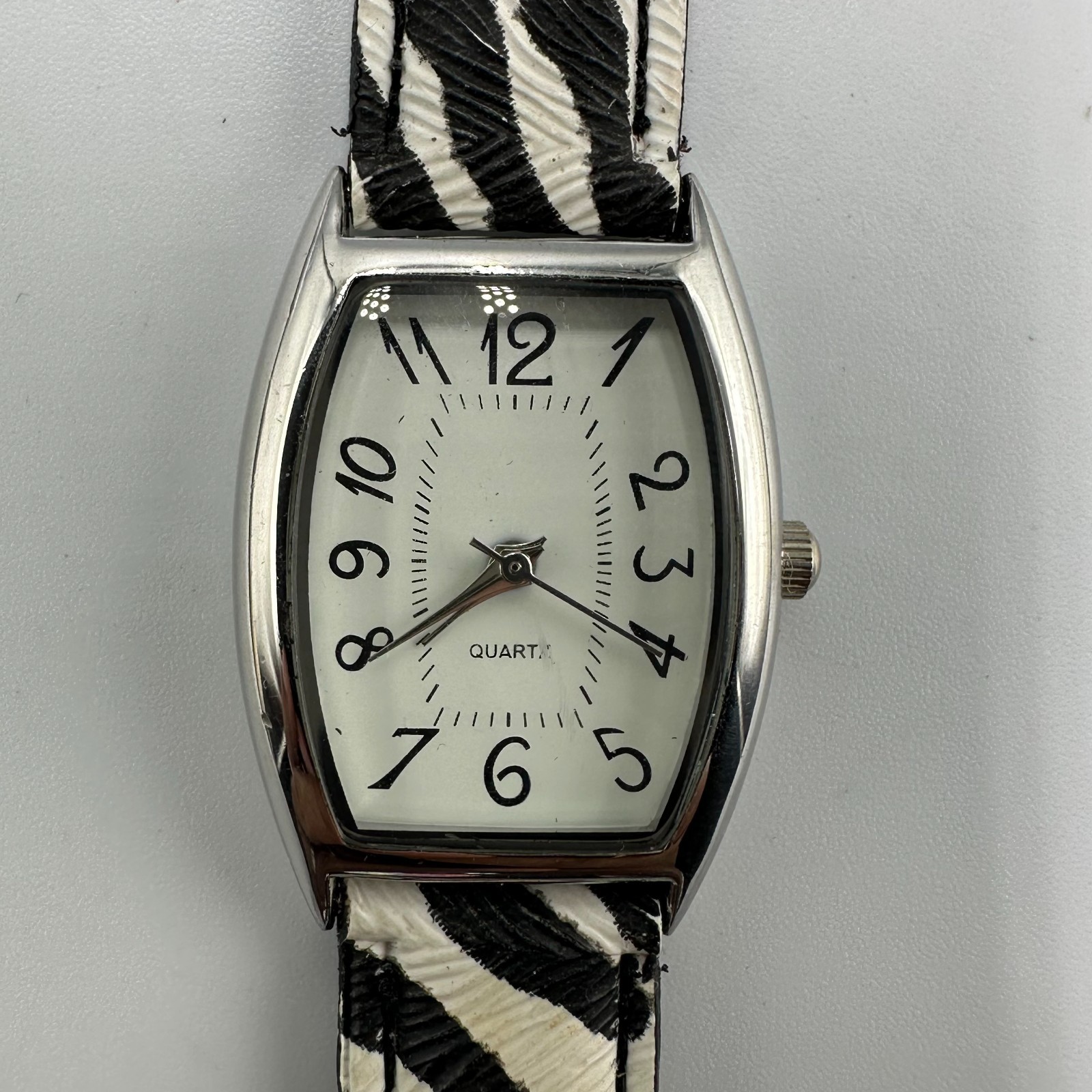 Zebra Watch Women Animal Print Black White Faux Leather Band New Battery 8”