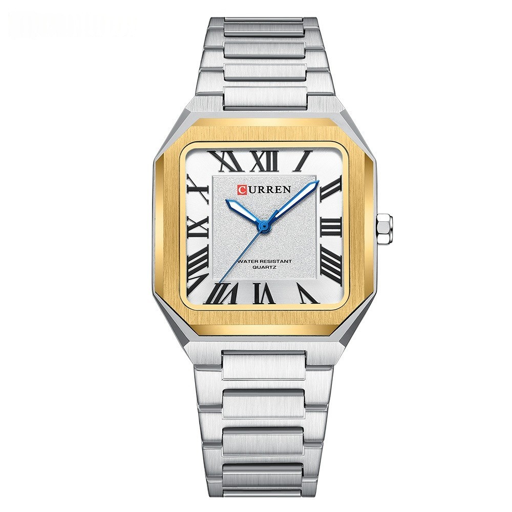 Mens Simple Square Waterproof Quartz Watch With Roman Numerals And Fashionable