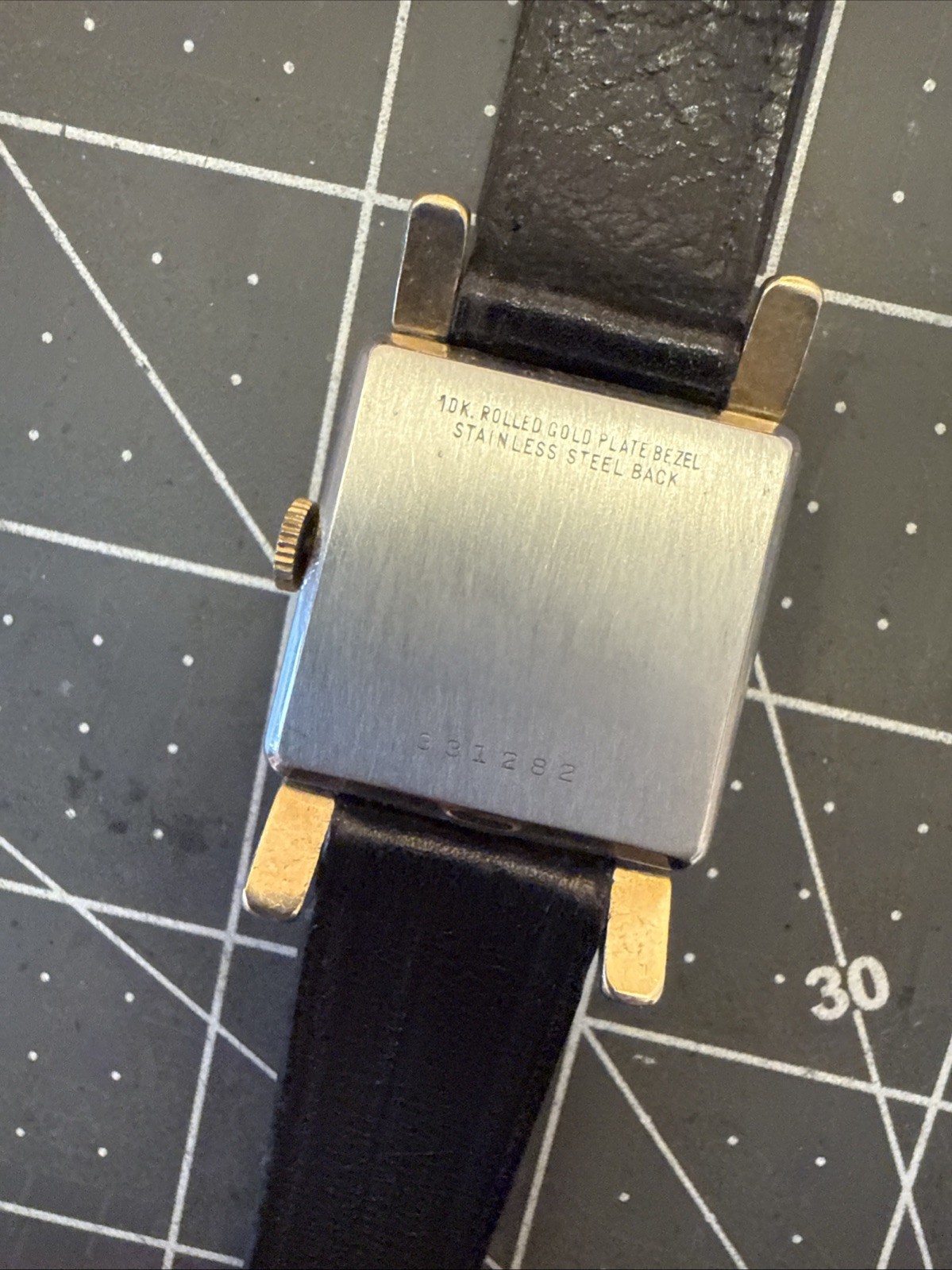 1950s Benrus Men’s Square tank watch domed glass 10K RGP runs Fancy Lugs