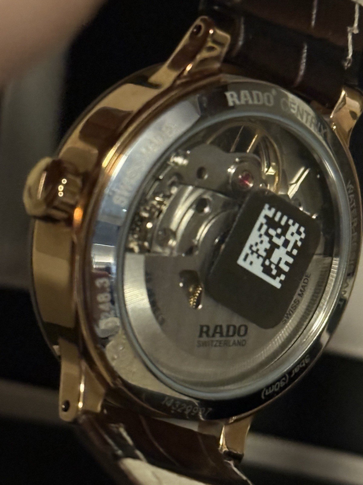 Rado Centrix Automatic Skeleton Dial Brown Leather Strap Box/Papers R30248725