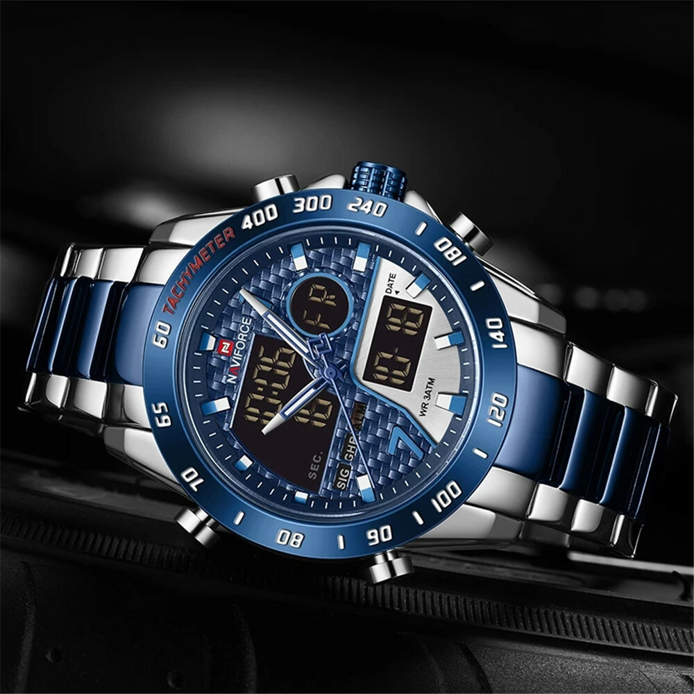 NAVIFORCE Men Watch Military Sport Digital Watches Silver Steel Male Wristwatch