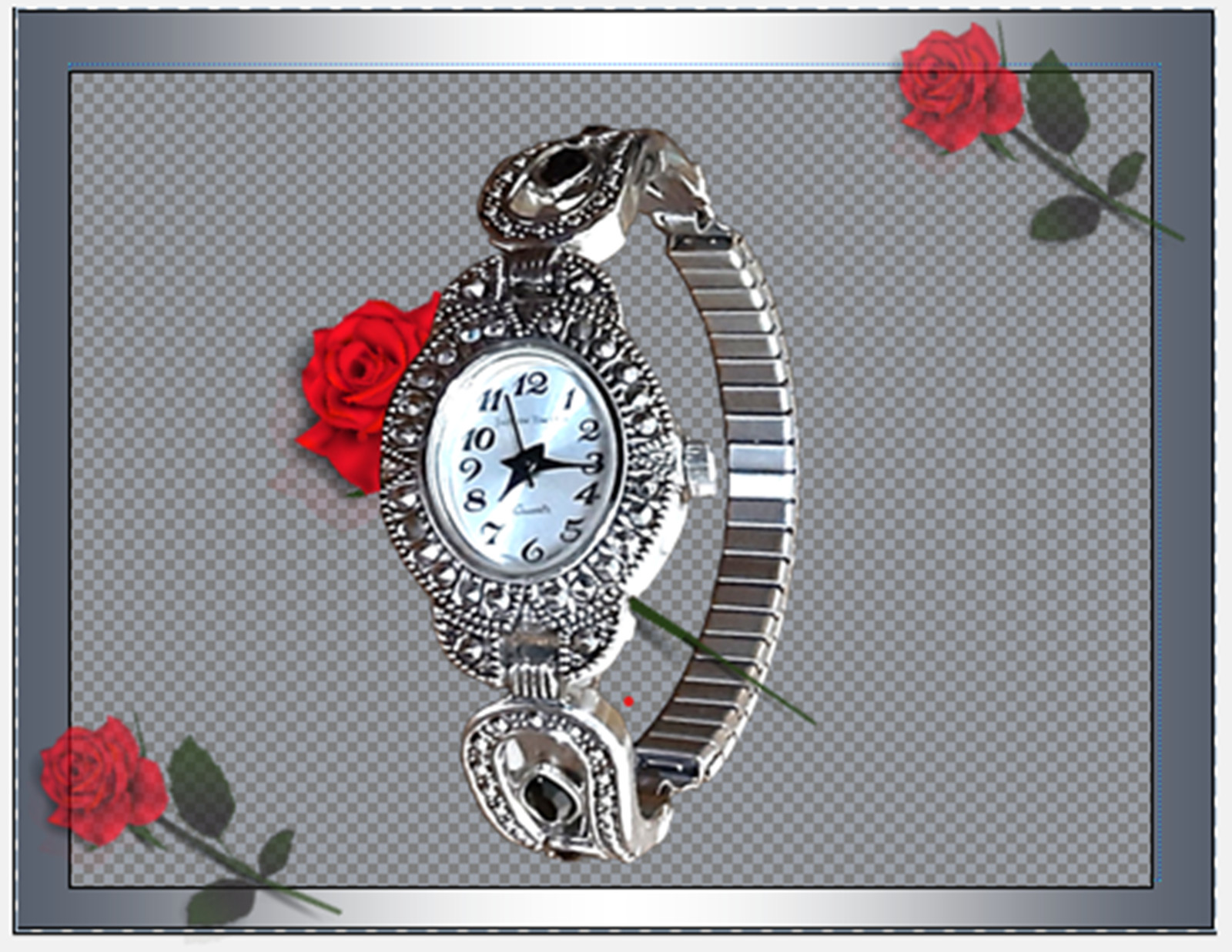 Vintage Jaclyn Smith Watch, silver-tone and simulated marcasite and black stones