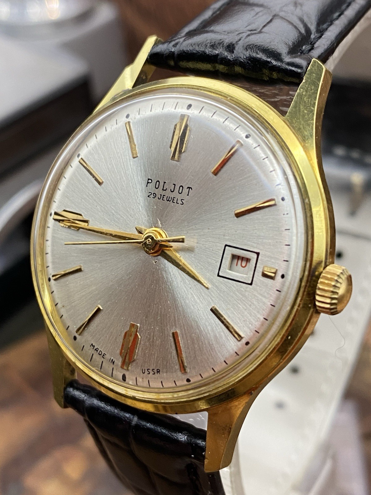 1960s POLJOT DE LUXE AUTOMATIC 29 JEWELS 1MChZ vintage USSR Soviet watch #9538