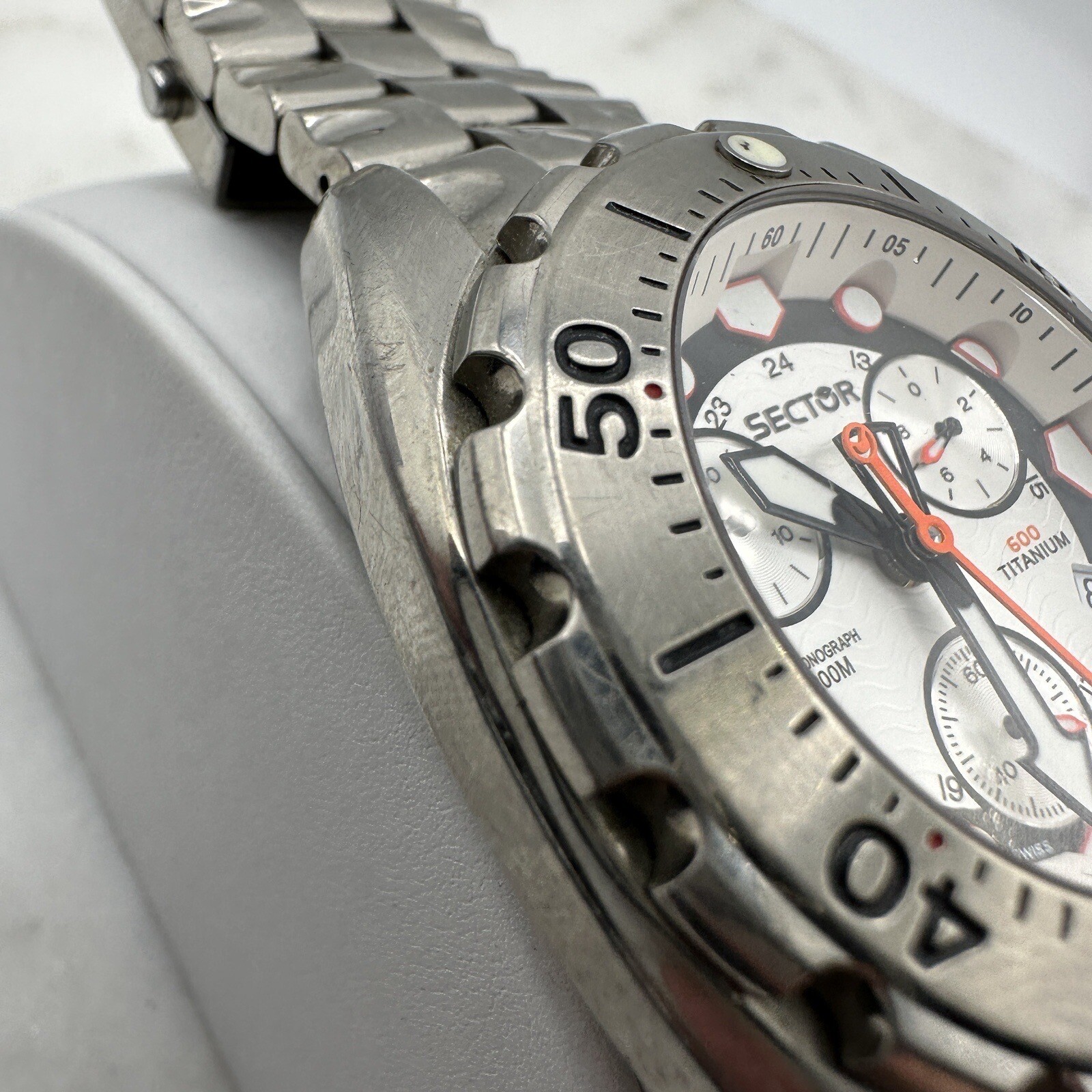 Sector Diver 600 G. Chronograph 200M Titanium 44mm, Wrist Sz. 6.5” Working, READ