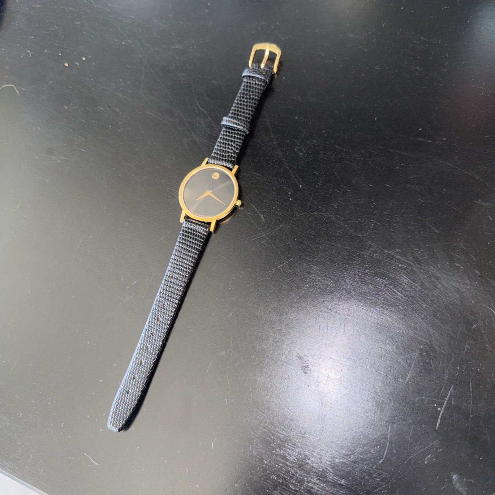 Movado Museum Gold Plated Case Leather Strap quartz watch for men 87-33-882