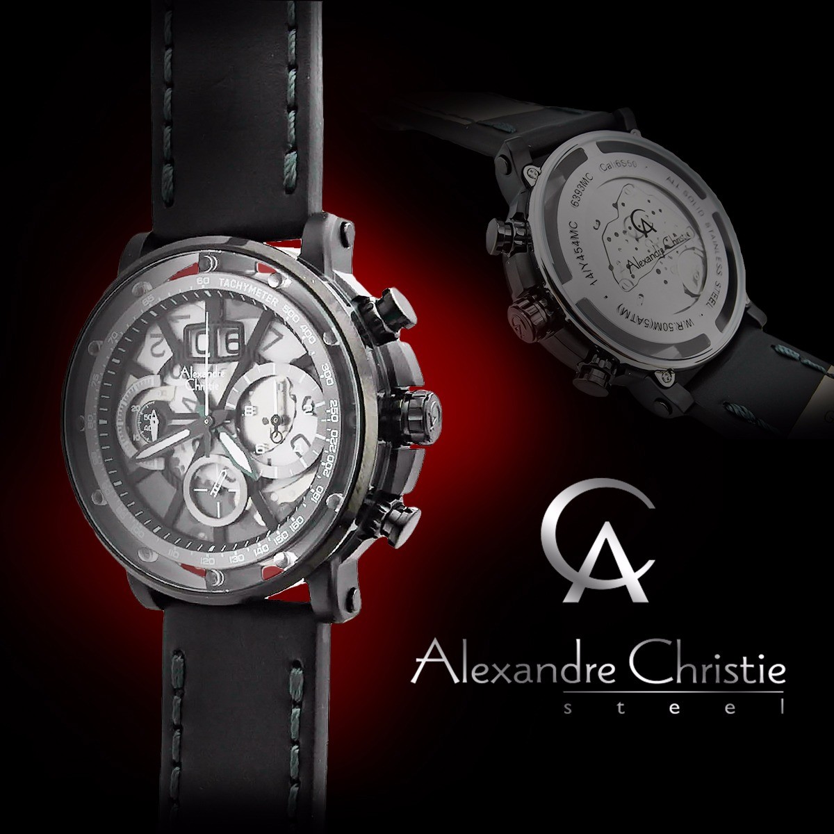 Alexandre Christie 6393MC Mens Chronograph Wrist Watch 46.5mm Case Leather Strap