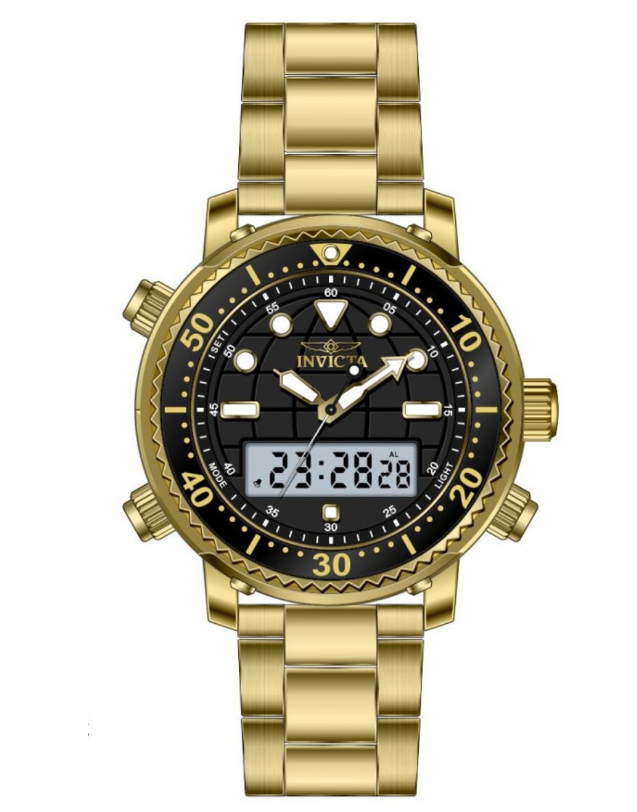 Invicta Pro Diver Men’s 46.5mm Gold Dual Time Digital Ana-Digi Watch 48372