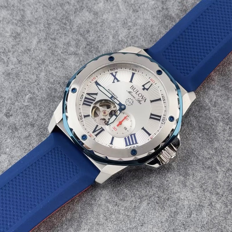 Bulova Marine Star 98A225 Automatic Men’s Watch White Dial Blue Rubber Strap