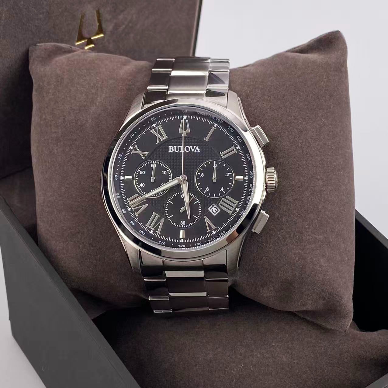 New Bulova Wilton Men’s Chronograph Quartz Watch Black Dial 96B288 46.5 mm