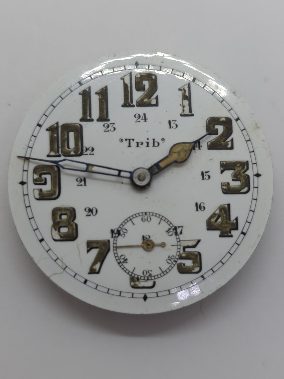 Vintage Trib Pocket Watch Movement Cylinder Sub Second Military Hands For Parts