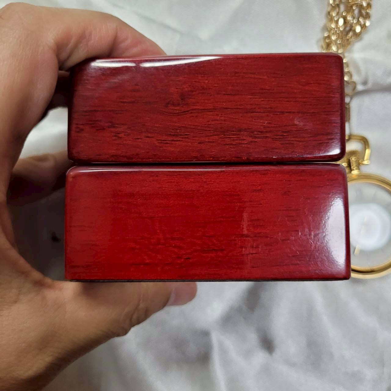 Bulova Ashton Gold-Tone Pocket Watch B2662 Quartz High-Gloss Mahogany Wood Box