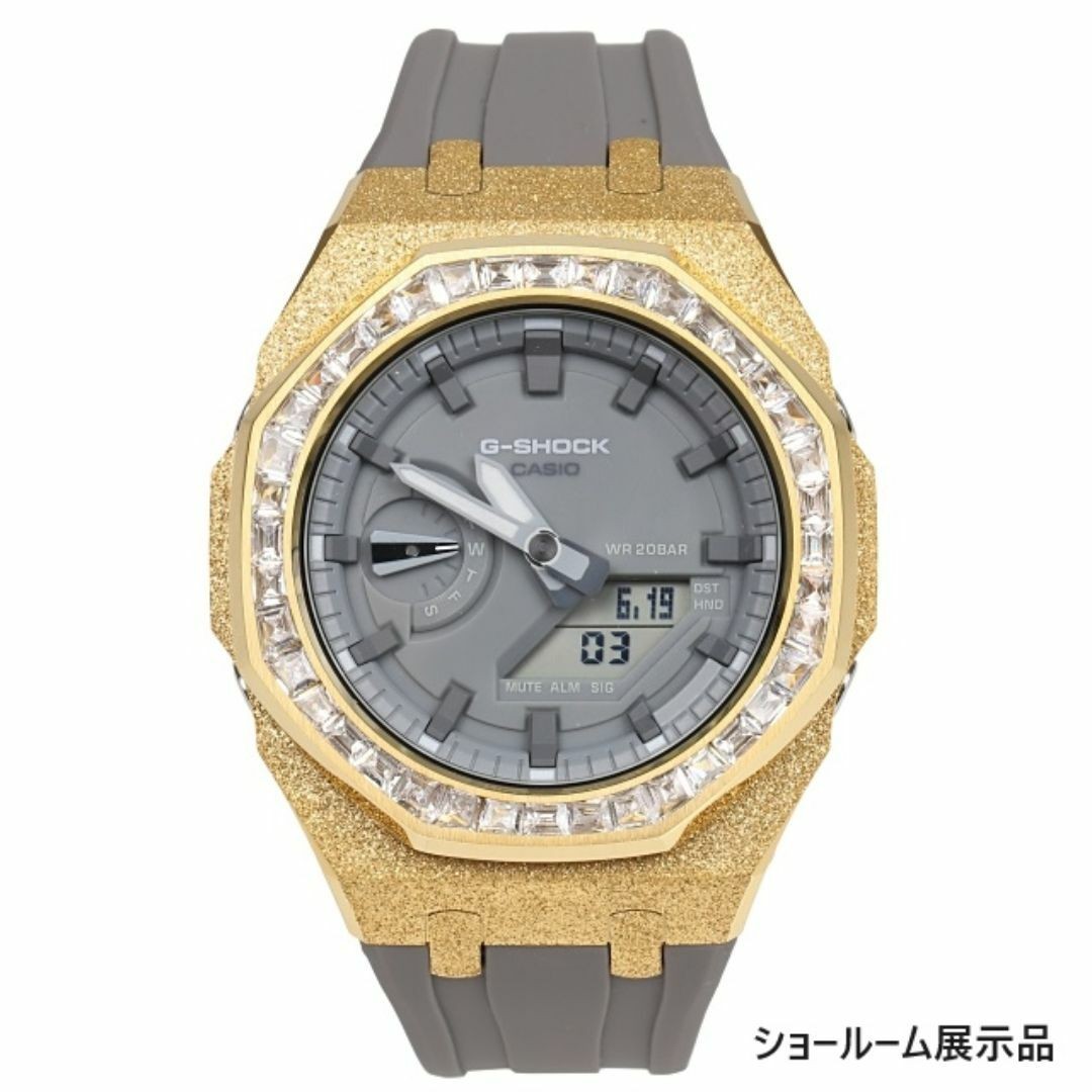 G-Shock GA2100 GA2110ET Metal Gray Custom Frosted Baguette CZ Bezel Rubber Band