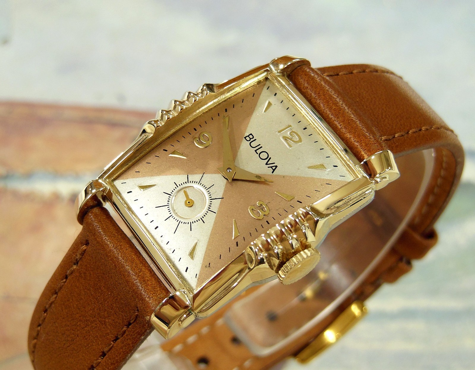 1953 Vintage BULOVA PRESIDENT, Stunning SALMON/SILVER Dial, Serviced & Warranty