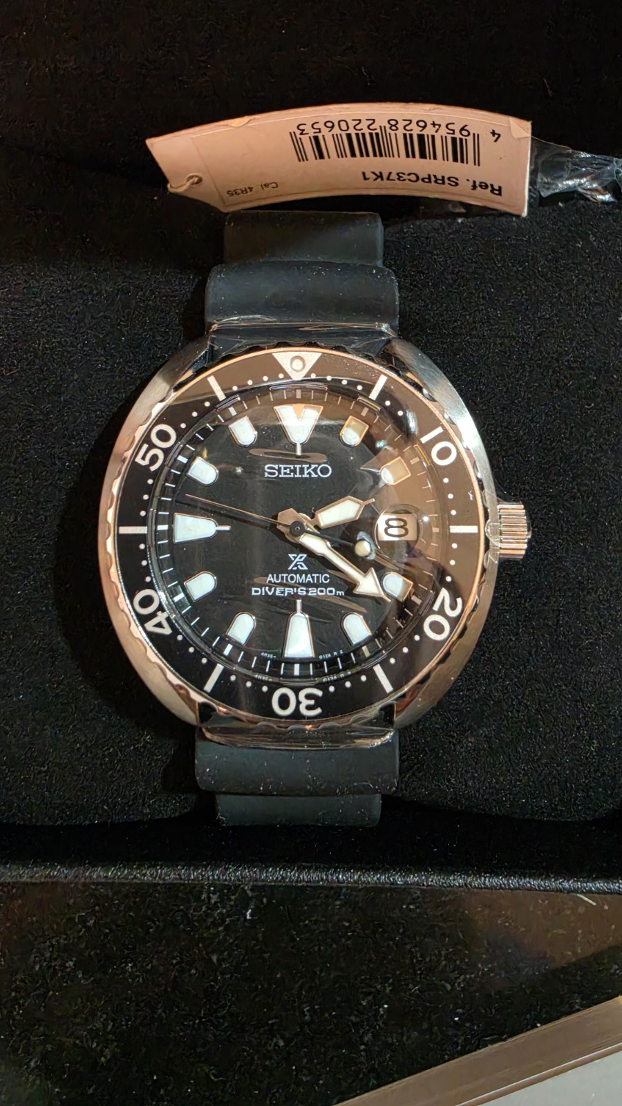 SEIKO ProspeX SRPC37K1 Automatic Diver Watch Mini Turtle Rubber Date 4R35 Black