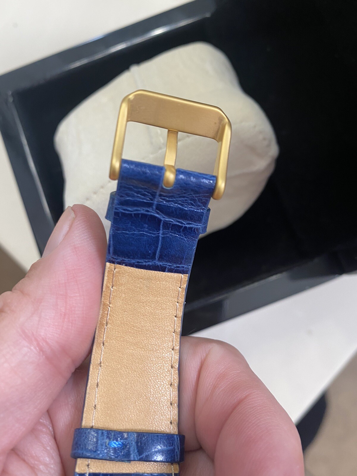 Heiniger Mechanical Watch Swiss Lever Escapement Brass Housing Blue Leather band
