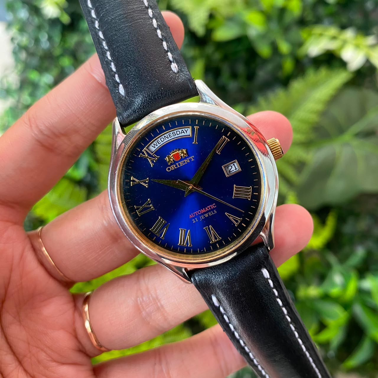RARE Orient President Automatic Blue Dial Roman Index Day Date Watch Men Dress