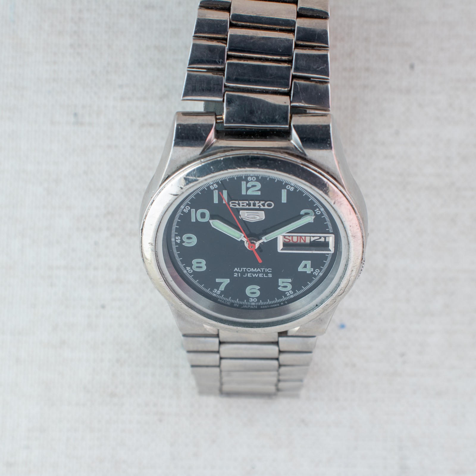 Vintage Seiko 5 Auto UnsexWatch Field Style Dial 4227-00C0 Arabic English Day