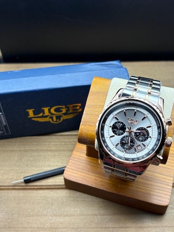 LIGE Men Watch Quartz Date Luminous Chronograph Waterproof Stainless Steel Watch