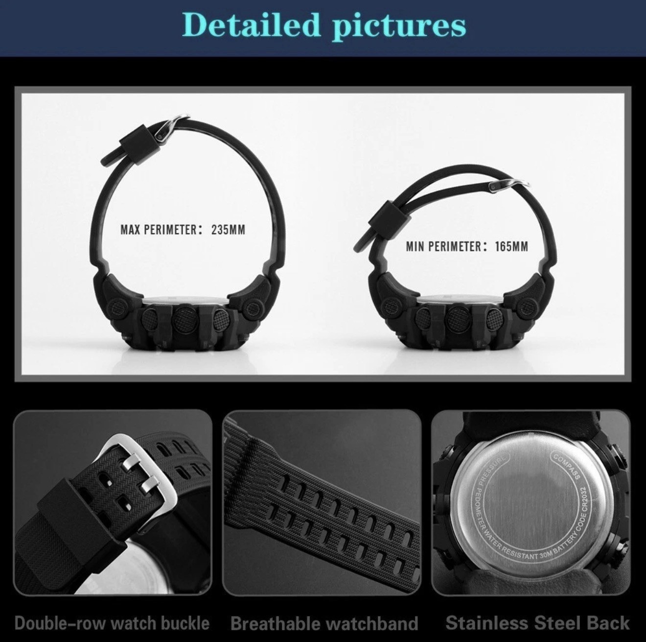 Men Waterproof Digital Sports Watch Military Tactical LED Backlight Wristwatch