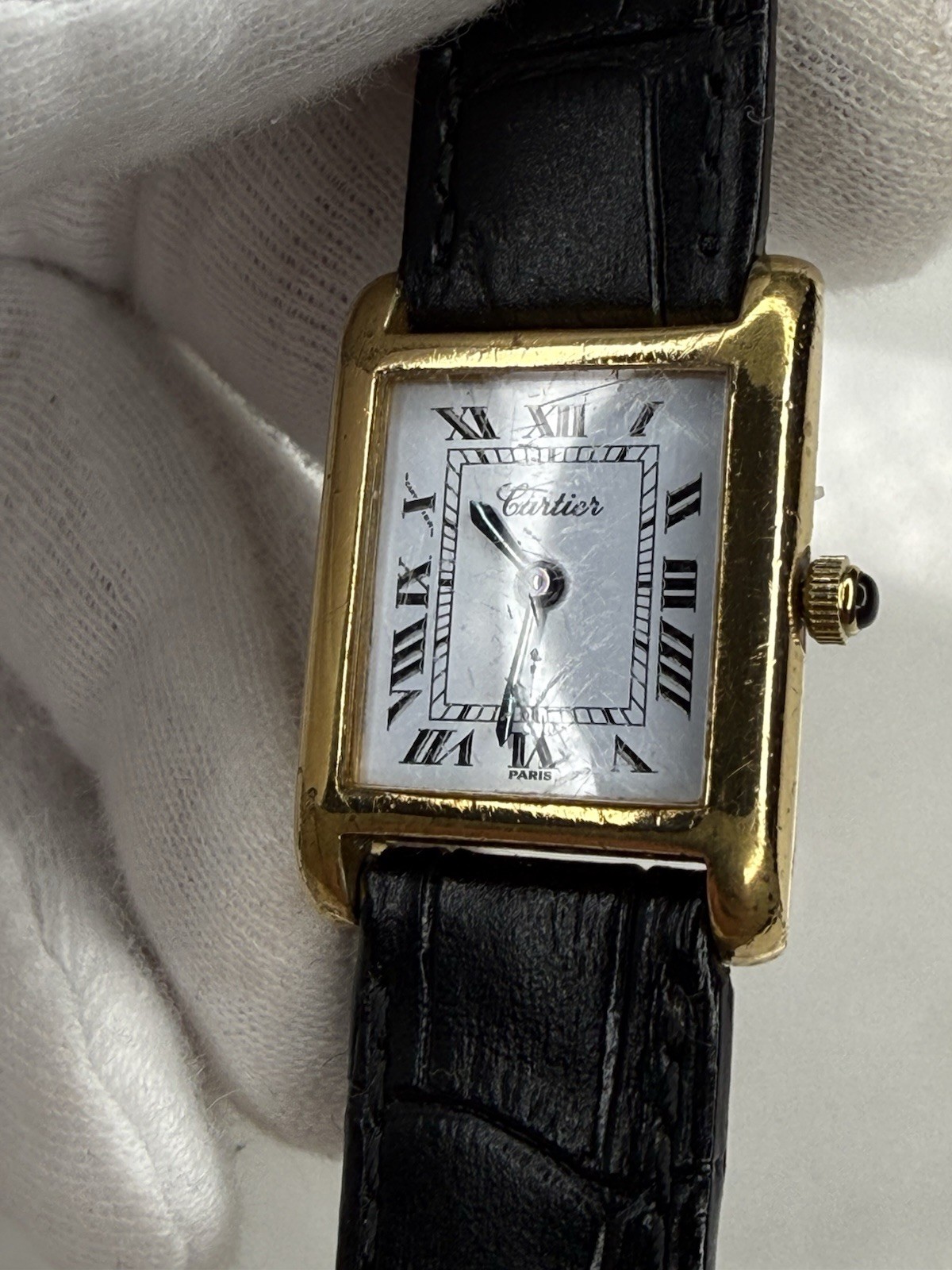 Auth Vintage Cartier Tank 18k Electroplated 1970s 21x28mm Manual Wind Movement