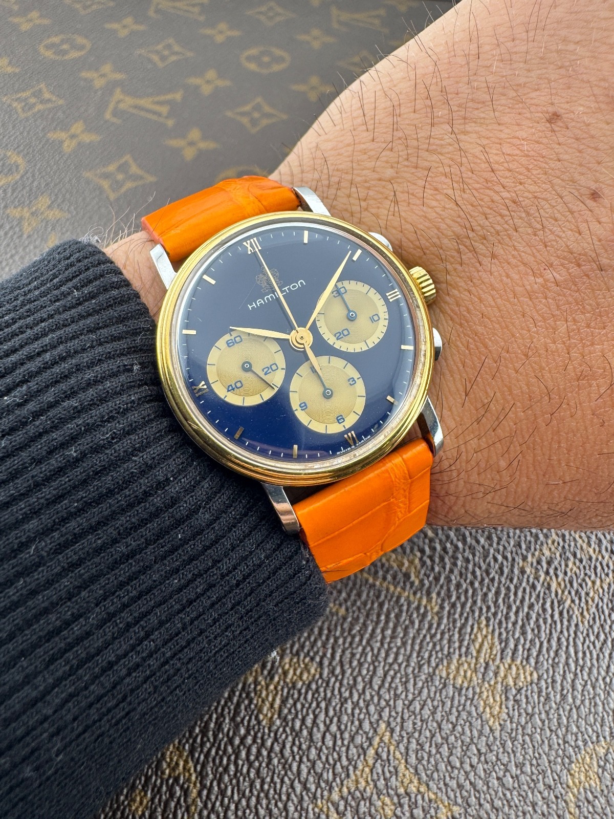 Hamilton Lancaster U.S.A Chronograph Lemania 1873 Caliber Blue Dial Steel-Gold