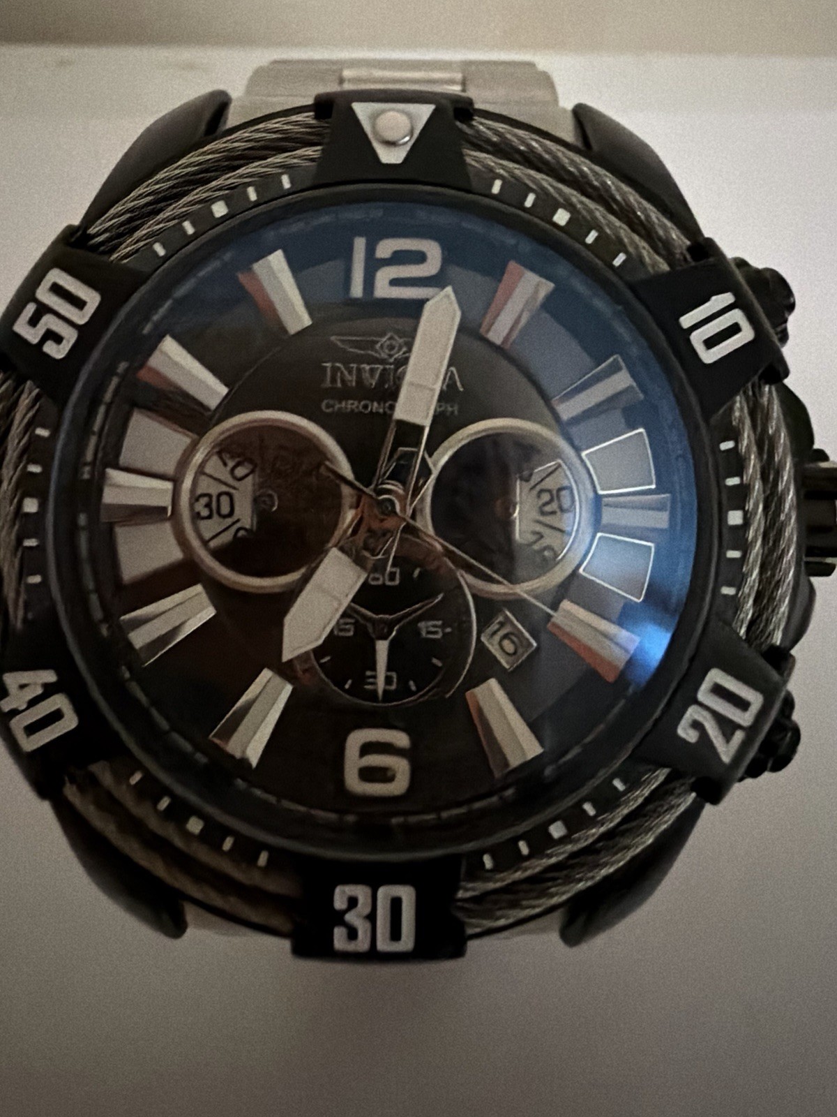 Invicta Bolt Men’s Quartz Chronograph Date 100m Black Dial Steel Bracelet