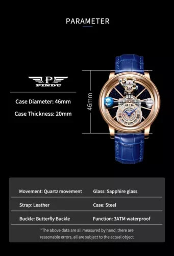2023 PINDU Design Luxury Men’s Quartz Watch Diamond Tourbillon 3Bar Astronomi